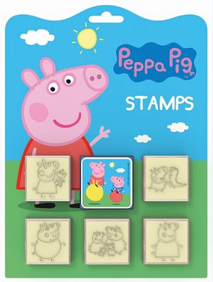 Velká dřevěná razítka - Prasátko Peppa 5 + 1 různé motivy