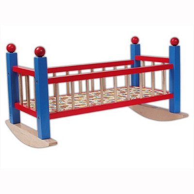 Dřevěná kolébka pro panenku modro-červená