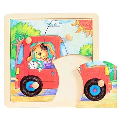 Dřevěné puzzle s úchyty - Auto - 4 dílky