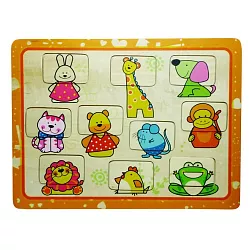 Vkládací puzzle s veselými zvířátky - 10 dílků
