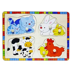 Dřevěné puzzle s úchyty - Velká zvířátka domácí - 8 dílků