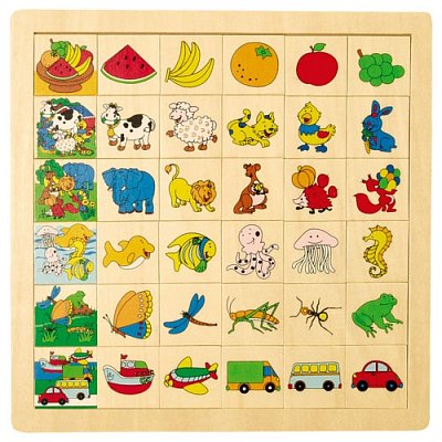 Dřevěné puzzle - Poznej, co kam patří - zvířátka