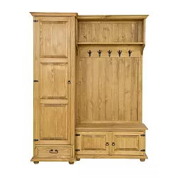 Předsíňová sestava se skříní z masivní borovice 155x195x60 cm - Rustikal - jasný vosk