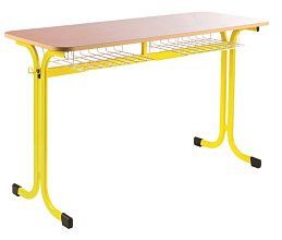 Školní dvoumístná lavice s košíkem - v. 59 cm - Žlutá/Buk 13