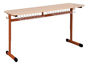 Školní stůl TITAN PLUS dvoumístný s košíkem - v. 59 až 82 cm - Oranžová/Buk 13