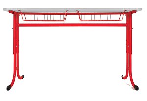 Školní stůl TITAN PLUS dvoumístný s košíkem - v. 59 až 82 cm - Červená/Bílá