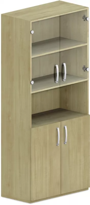 Skříň policová, prosklená dvířka 80x42x180cm - Wenge