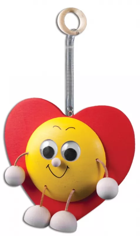 Figurka srdíčko na pružince z masivní borovice výška 13cm