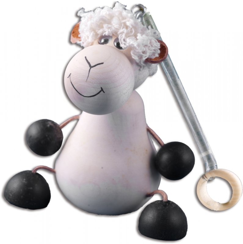 Figurka ovce na pružince z masivní borovice výška 13cm