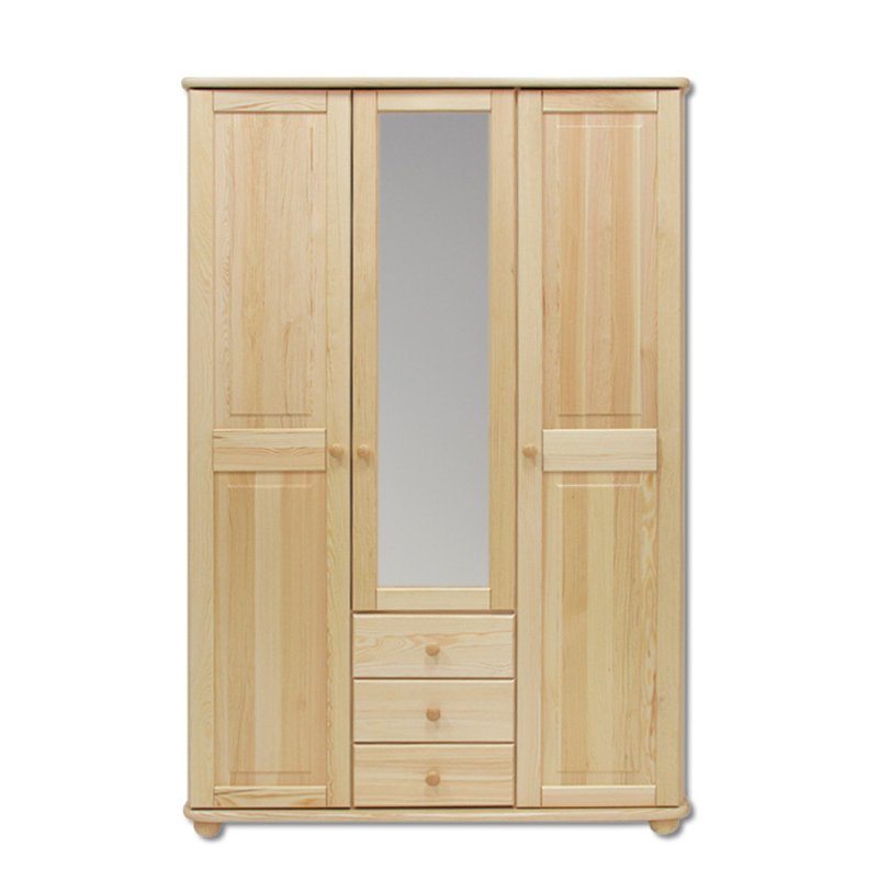 Skříň třídvéřová z masivní borovice se zásuvkami 125x60x190cm - Ořech