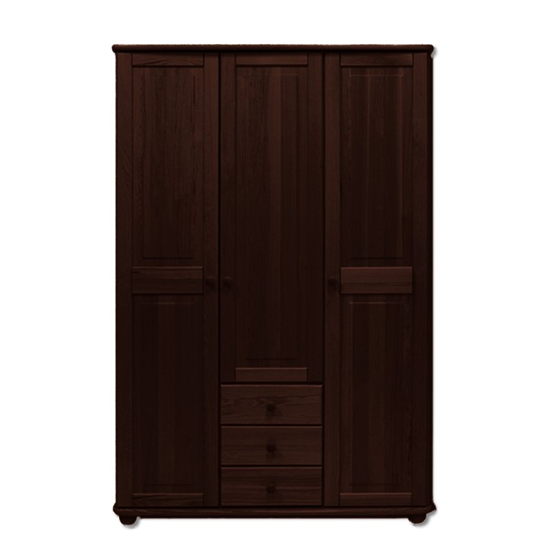 Skříň třídvéřová šatní z masivní borovice se zásuvkami 125x60x190cm - Olše