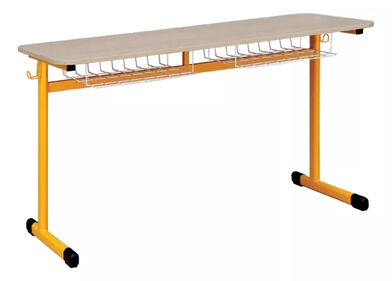 Školní stůl TITAN dvoumístný s košíkem - v. 59 cm -  Žlutá/Javor