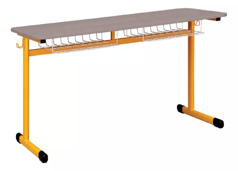 Školní stůl TITAN dvoumístný s košíkem - v. 82 cm -  Žlutá/Šedá