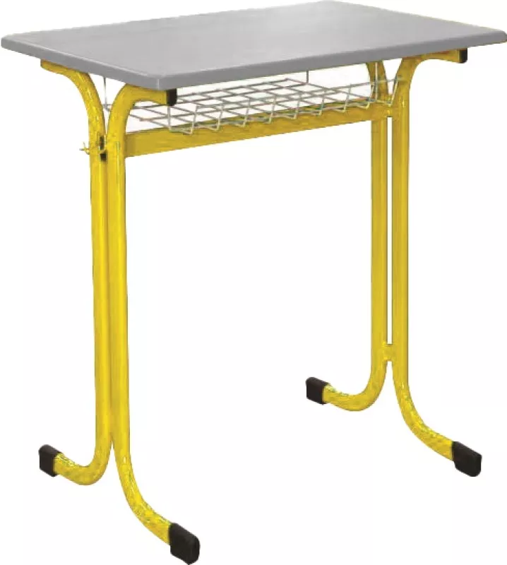 Školní jednomístná lavice s košíkem - v. 82 cm - Žlutá/Šedá