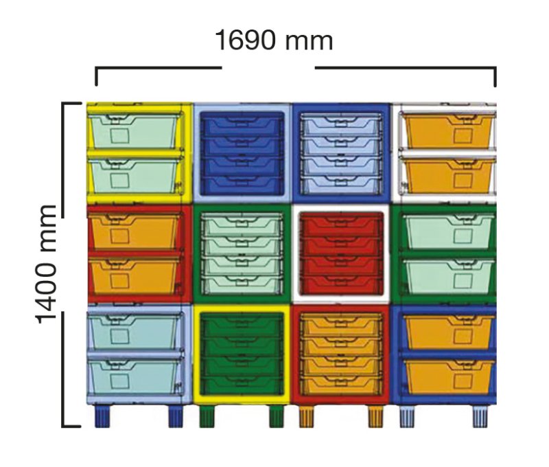 Kompletní složená sestava 2x3 s rohovými šuplíky