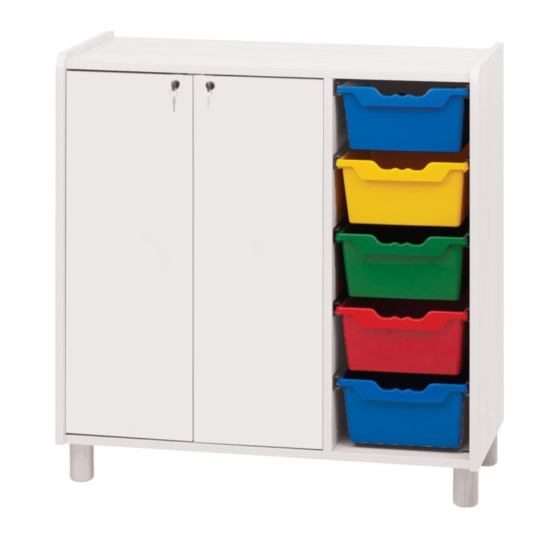 Úložný prostor se dveřmi a pěti otevřenými koši/přihrádkami - Bílá